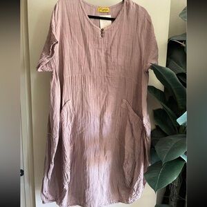 Organic cotton summer chore dress with pockets
